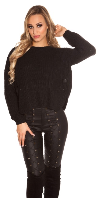 Trendy gebreide sweater-trui zwart